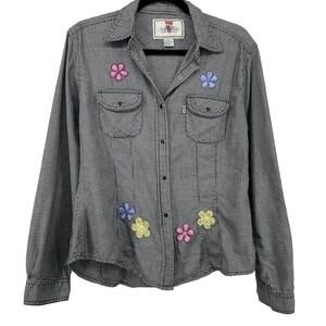 Levis Vintage Y2K Size L Houndstooth Snap Button Front Embroidered‎ Top Floral
